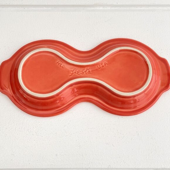 Fiesta Fiestaware Persimmon Figure 8 Tray With Turquoise Cream & Sugar Bowls - Picture 4 of 9